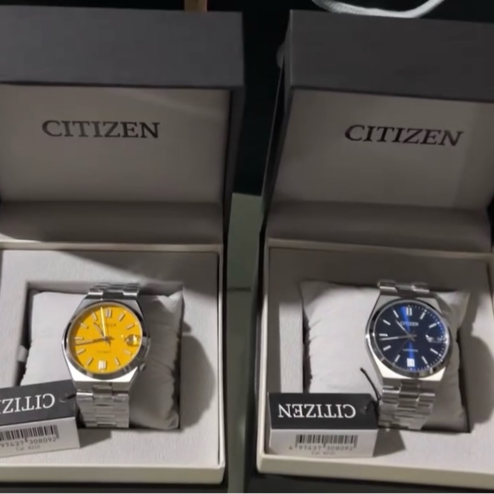Citizen Silver Watches with Yellow and Blue Dials